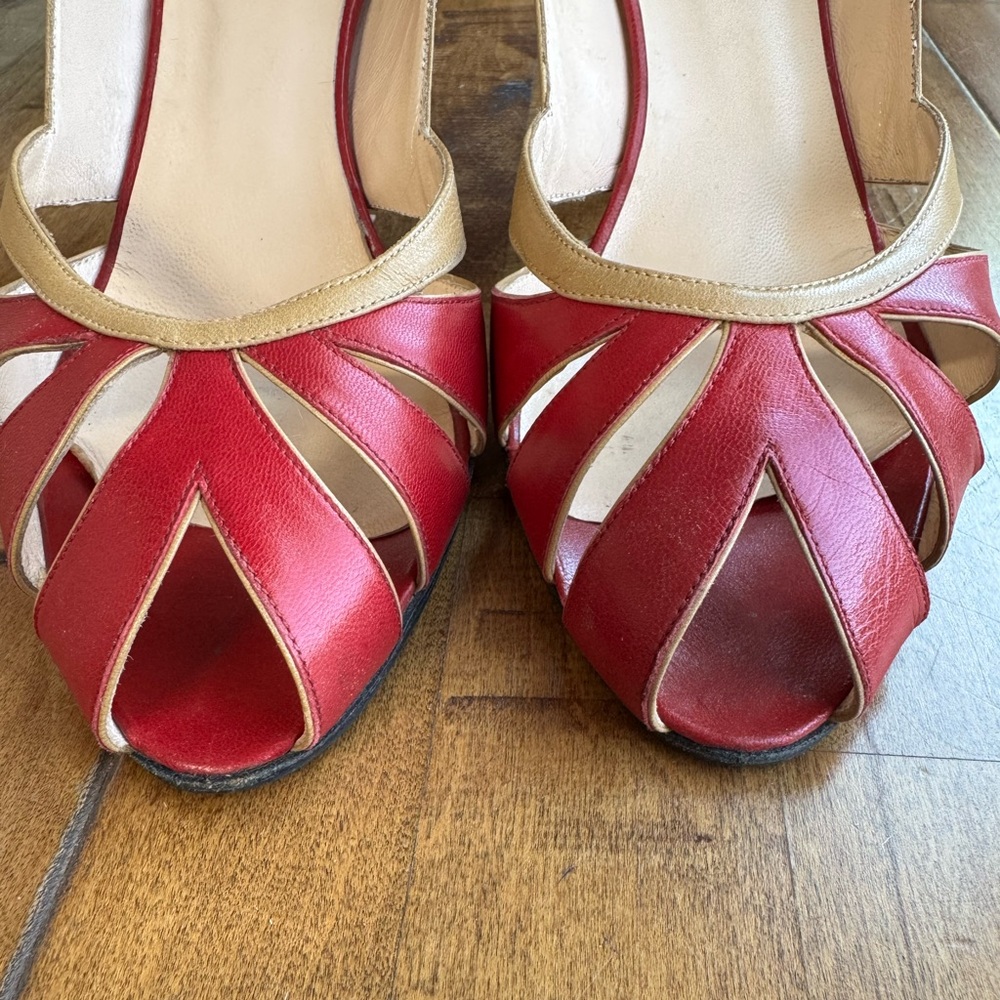Christian Louboutin Red and Tan Women's Heels - Picture 9 of 9